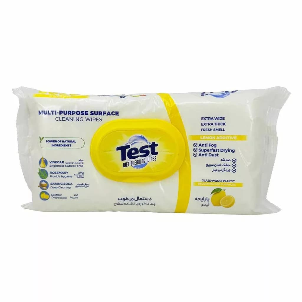 دستمال مرطوب چندمنظوره پاک‌کننده سطوح تست Test رایحه لیمو — تصویر ۴