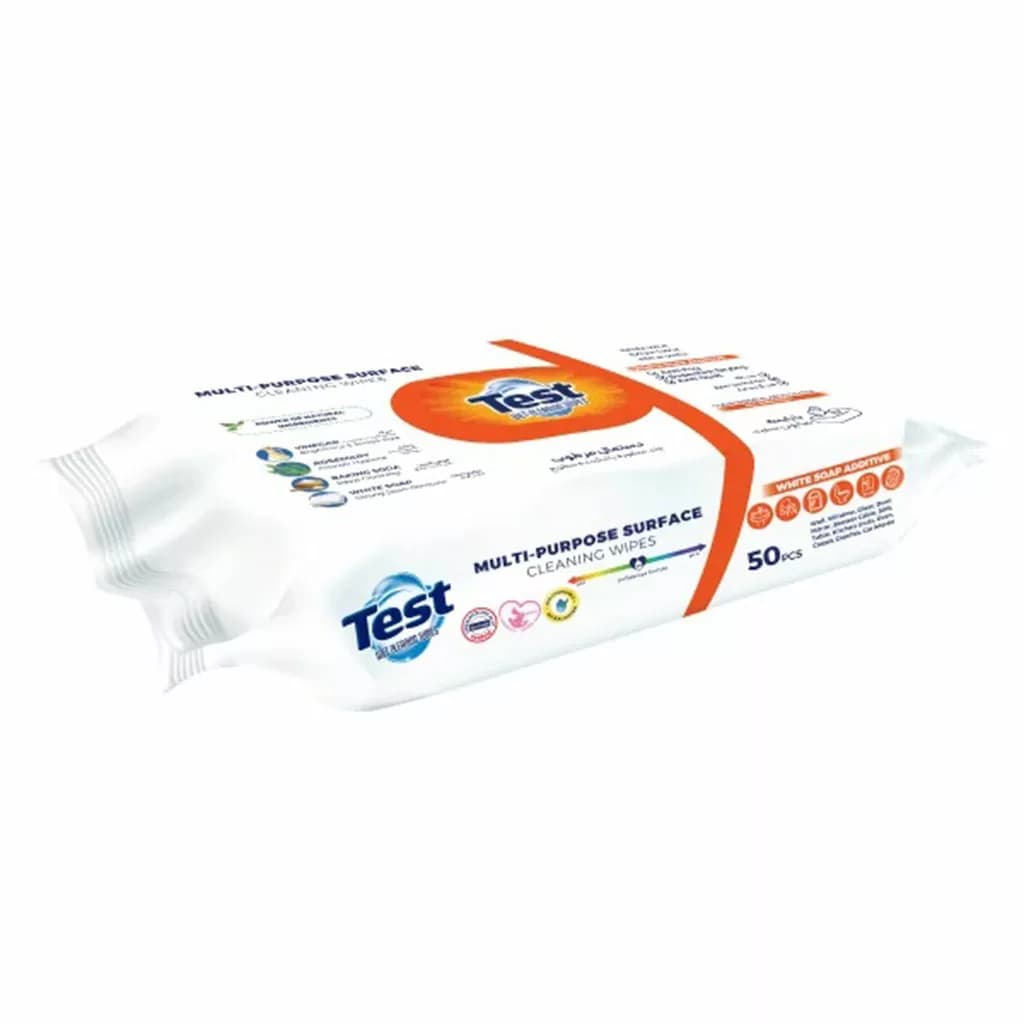 دستمال مرطوب چندمنظوره سطوح تست Test با رایحه صابون سفید ۵۰ عددی