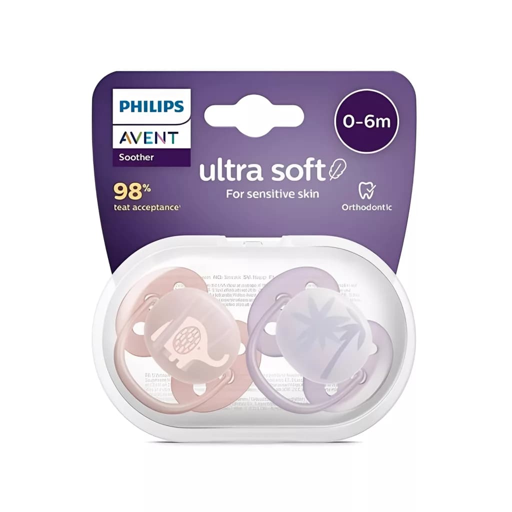 پستانک ارتودنسی ۰ تا ۶ ماه دوعددی Ultra Soft طرح فیل و نخل Avent — تصویر ۲