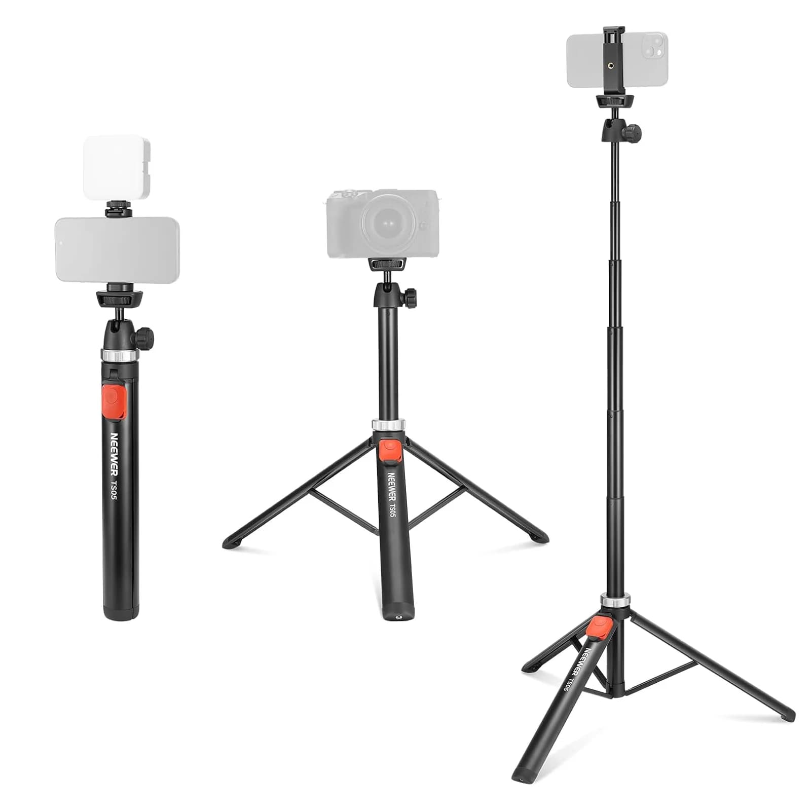 سه پایه و هولدر ۶۳ اینچی (۱۶۰ سانتیمتر) موبایل نیور | NEEWER TS05 62.9″ All Metal Phone Tripod Selfie Sticks