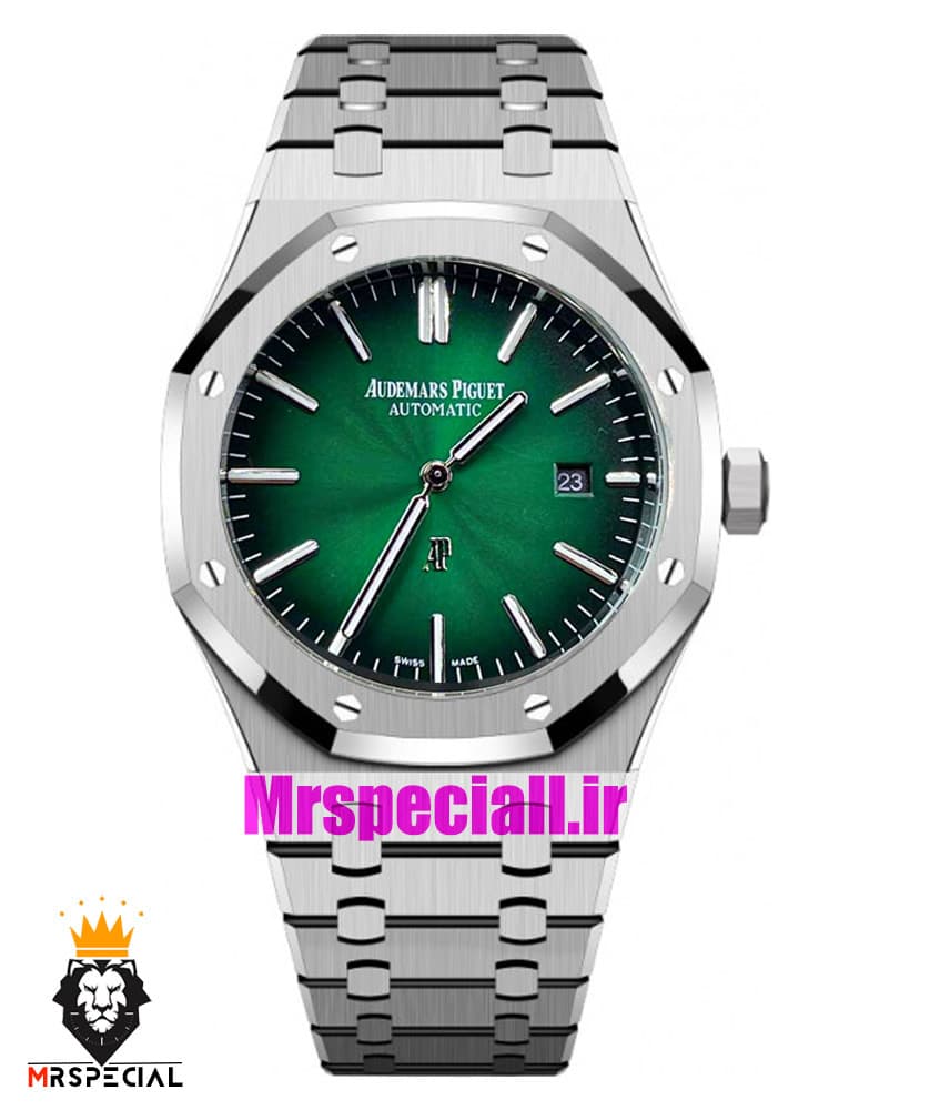 ساعت اودمار پیگه مردانه اتوماتیک استیل صفحه سبز AUDEMARS PIGUET ROYAL 0957 — تصویر ۲
