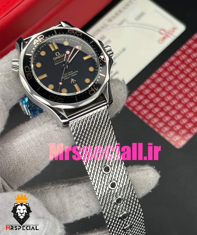 ساعت مردانه امگا سیمستر اتوماتیک بند حصیری صفحه مشکی OMEGA SEAMASTER 0025 — تصویر ۱۰