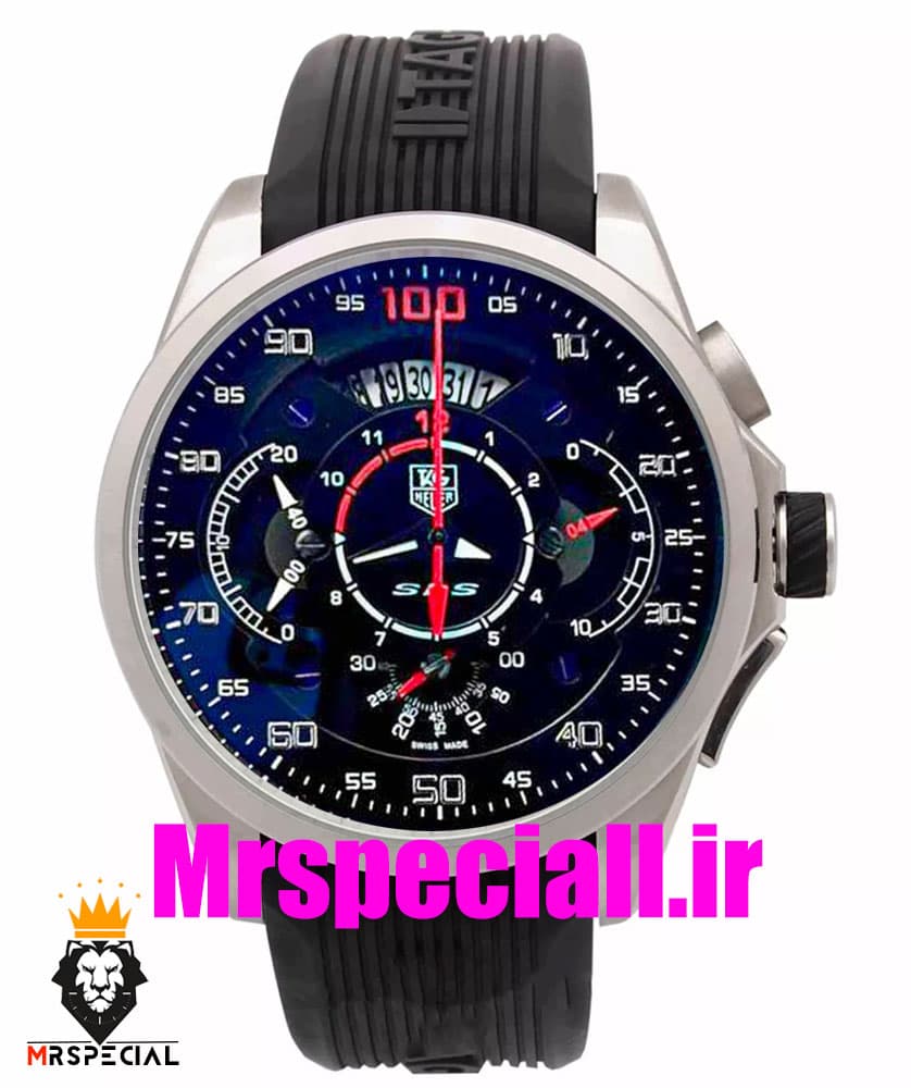ساعت تگ هویر مردانه مرسدس بنز کرنوگراف بند رابر صفحه مشکی TAG HEUER Grand Carrera SLS 0828 — تصویر ۶
