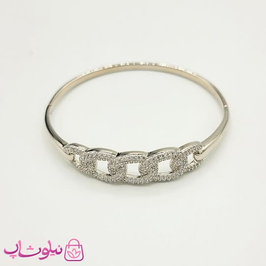 دستبند النگویی زنانه ژوپینگ نقره ای نگیندار سایز 3 کد 5791 — تصویر ۲