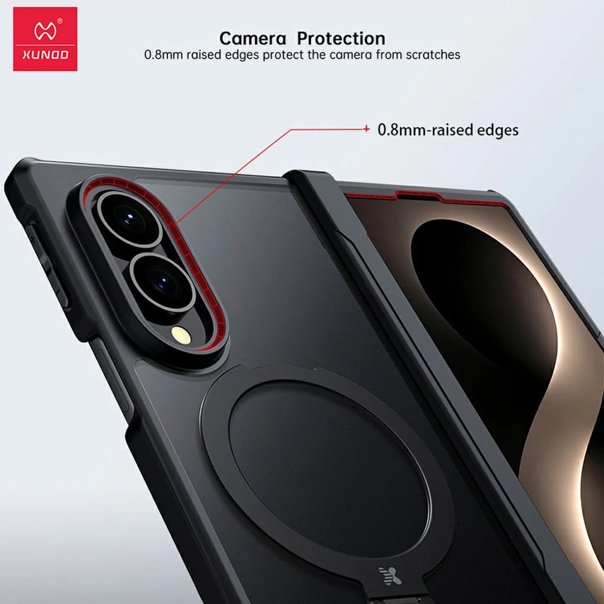 گارد کریستالی رینگ استند مگ سیف Galaxy Z Fold 8 مارک XUNDD سری Beatle Magnetic Holder — تصویر ۵