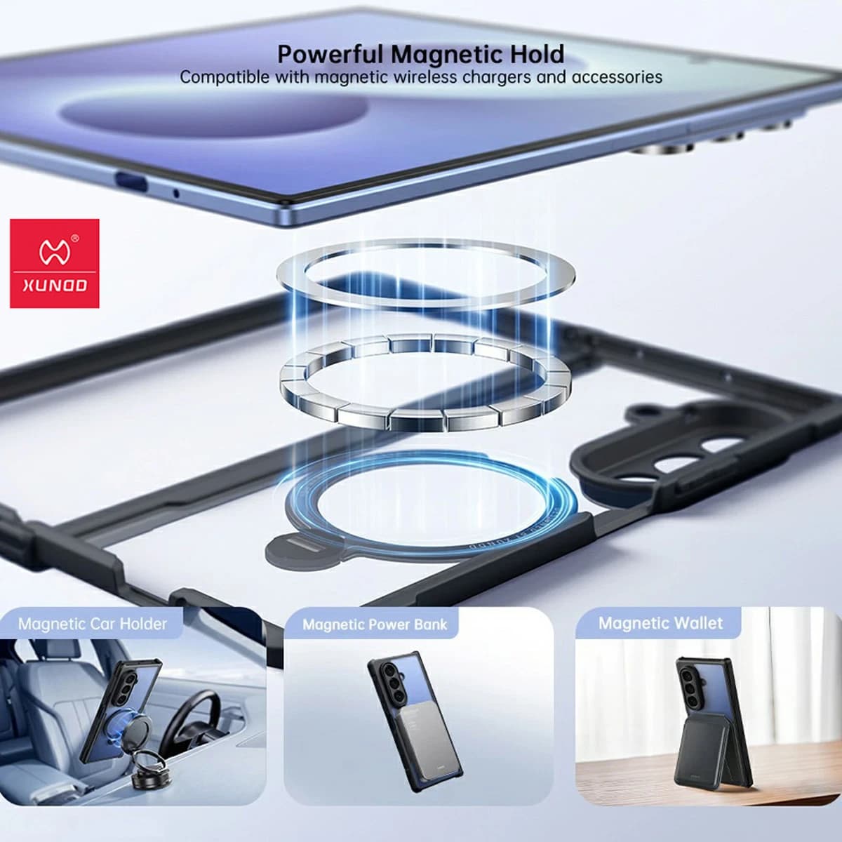 گارد کریستالی رینگ استند مگ سیف Galaxy Z Fold 8 Ultra مارک XUNDD سری Beatle Magnetic Holder — تصویر ۸