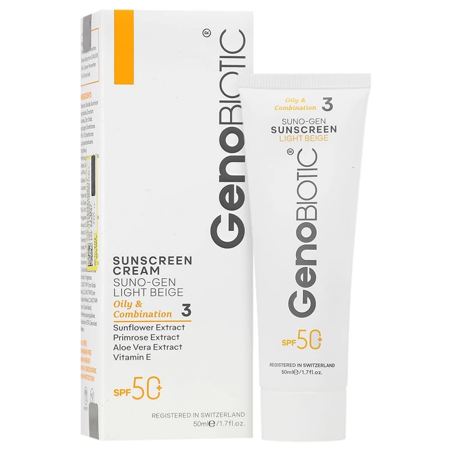کرم ضد آفتاب SPF50 پوست چرب و مختلط (بژ روشن) ژنوبایوتیک — تصویر ۶