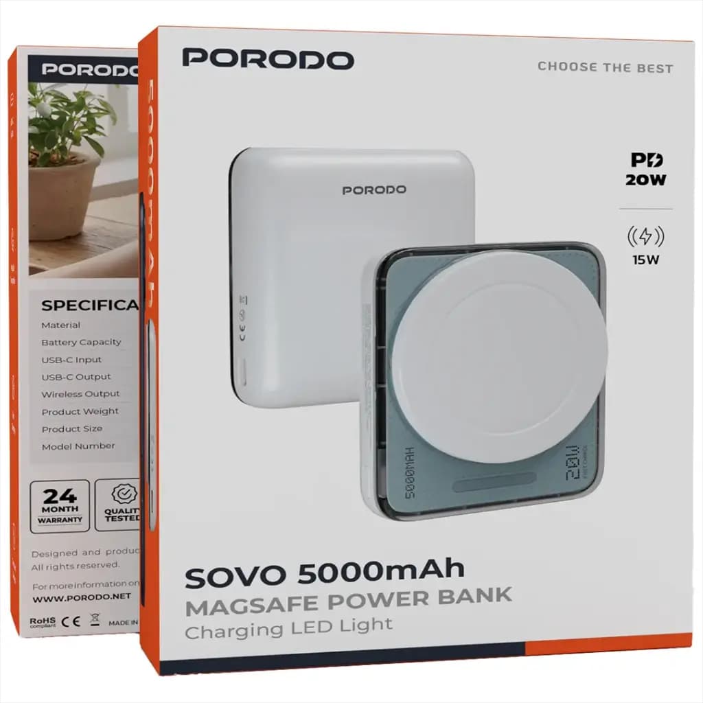 پاوربانک 5000 میلی‌آمپر MagSafe پرودو مدل Sovo — تصویر ۲