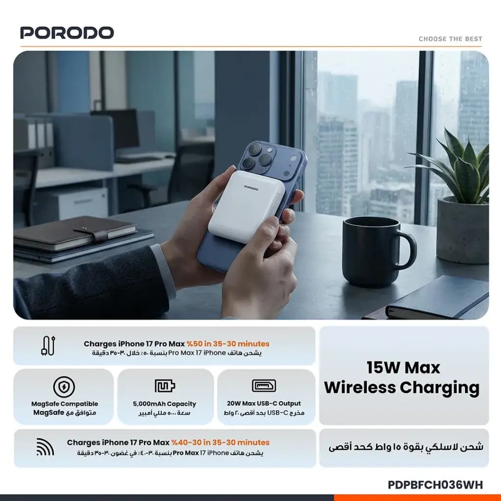 پاوربانک 5000 میلی‌آمپر MagSafe پرودو مدل Sovo — تصویر ۴