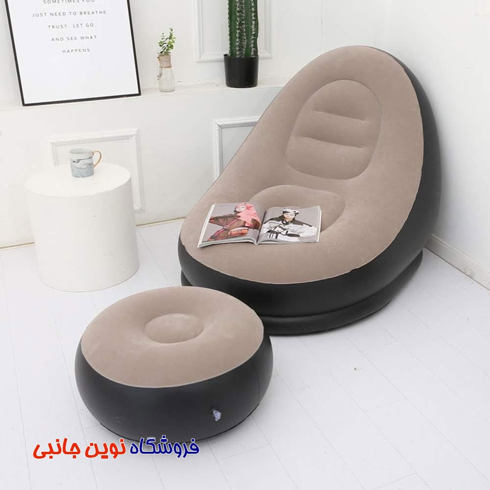 مبل بادی راحتی بافت‌دار قابل حمل با زیرپایی ا Inflatable Lounge Chair for Adults, Folding Portable Lazy Sofa (تک / عمده ) — تصویر ۳