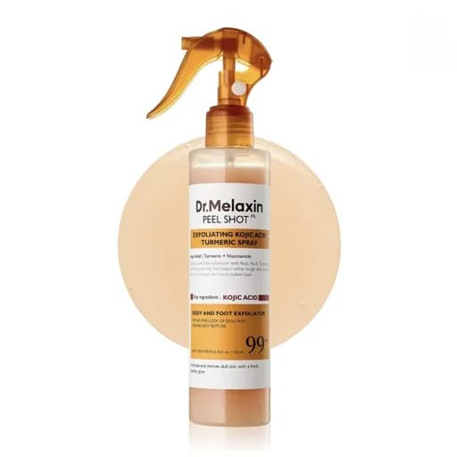 اسپری پیل شات کوجیک اسید و زردچوبه لایه بردار و روشن کننده بدن دکتر ملاکسین Dr.Melaxin Peel Shot Keratin Care Kojic Acid Turmeric Spray — تصویر ۹