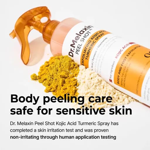اسپری پیل شات کوجیک اسید و زردچوبه لایه بردار و روشن کننده بدن دکتر ملاکسین Dr.Melaxin Peel Shot Keratin Care Kojic Acid Turmeric Spray — تصویر ۱۲