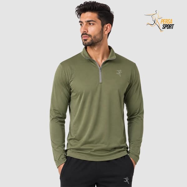 تیشرت نیم‌زیپ پرسا اسپرت Half zip Stone green — تصویر ۳