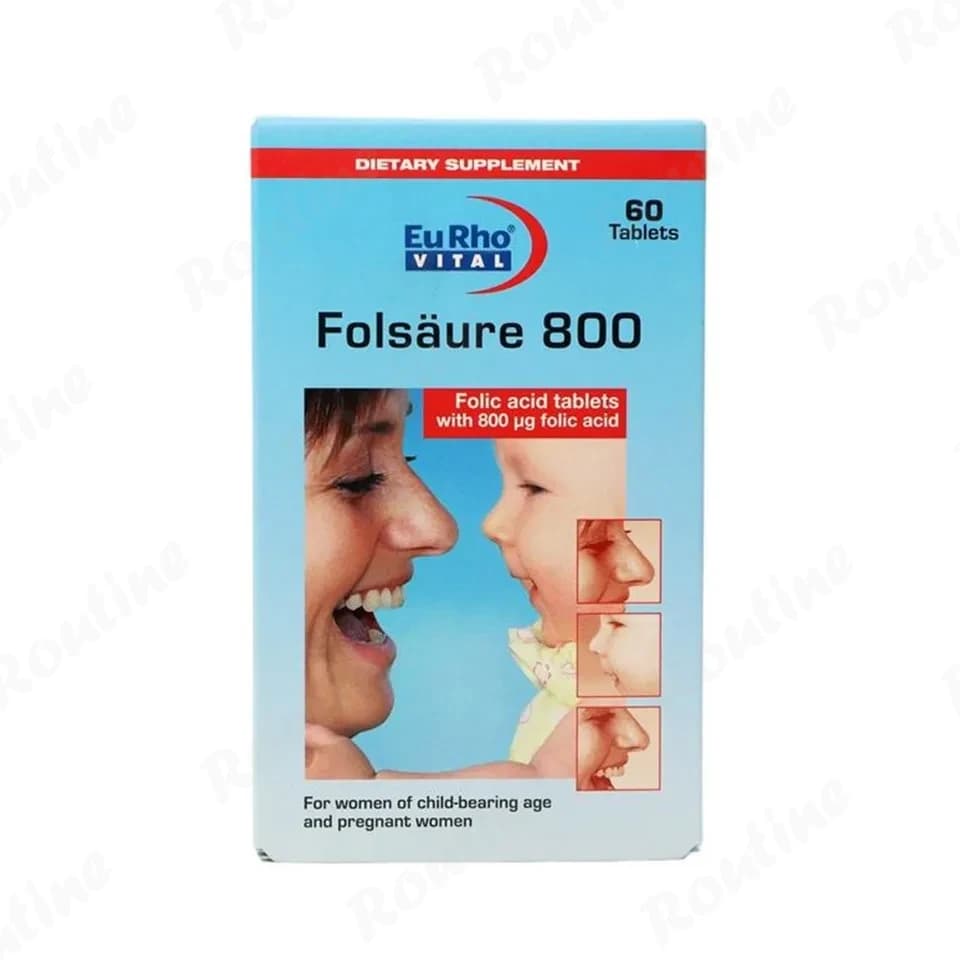 قرص فولیک اسید 800 میلی گرم فولسائور یورو ویتال 60 عددی — تصویر ۳