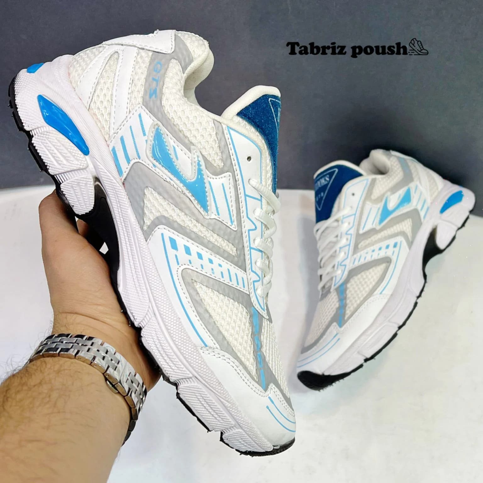 کفش اسپرت بروکس طبی زیره دو تیکه رویه اسپیسر سفید آبی سایز 40 41 42 43 تبریز پوش — تصویر ۹