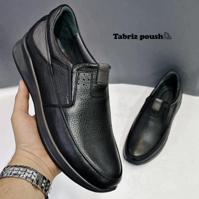 کفش چرم طبیعی تبریز مردانه بغل کش طبی رویه و آستر چرم طبیعی تضمینی تبریز پوش — تصویر ۲