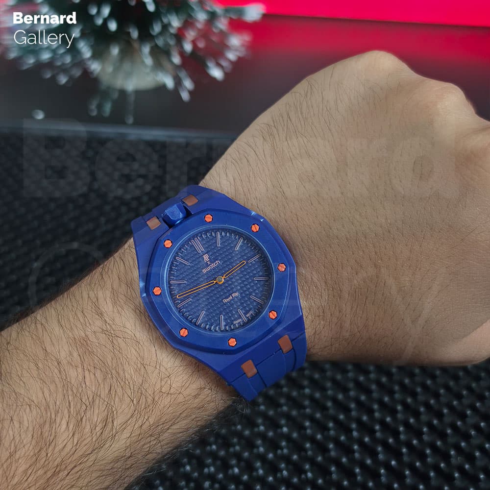 بند مچی ساعت اودمارپیگه سواچ رویال پاپ Audemars Piguet x Swatch | Royal Pop Strap رنگ سرمه ای — تصویر ۹