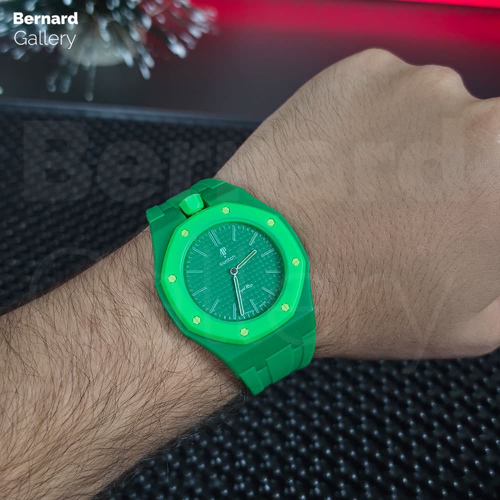 بند مچی ساعت اودمارپیگه سواچ رویال پاپ Audemars Piguet x Swatch | Royal Pop Strap رنگ سبز — تصویر ۶