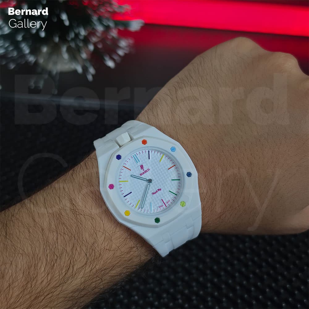 بند مچی ساعت اودمارپیگه سواچ رویال پاپ Audemars Piguet x Swatch | Royal Pop Strap رنگ سفید — تصویر ۶