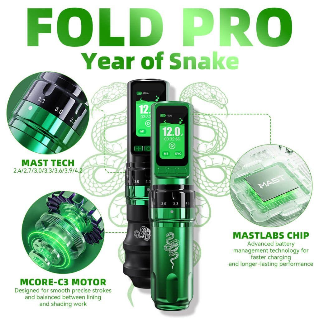 دستگاه تتو وایرلس فولد پرو سال دراگون هاوک Dragonhawk Fold Pro Year of Snake — تصویر ۸