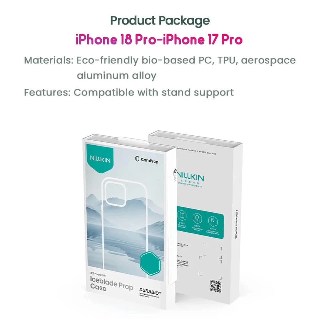 قاب کریستالی کمرا استند شیشهای iPhone 18 Pro مارک نیلکین مدل Iceblade Prop — تصویر ۶