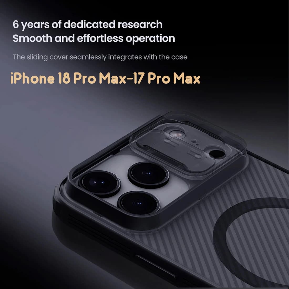 گارد ضد ضربه دودی مگنتی iPhone 18 Pro Max مارک نیلکین مدل Camshield Pro Magnetic Clear — تصویر ۴