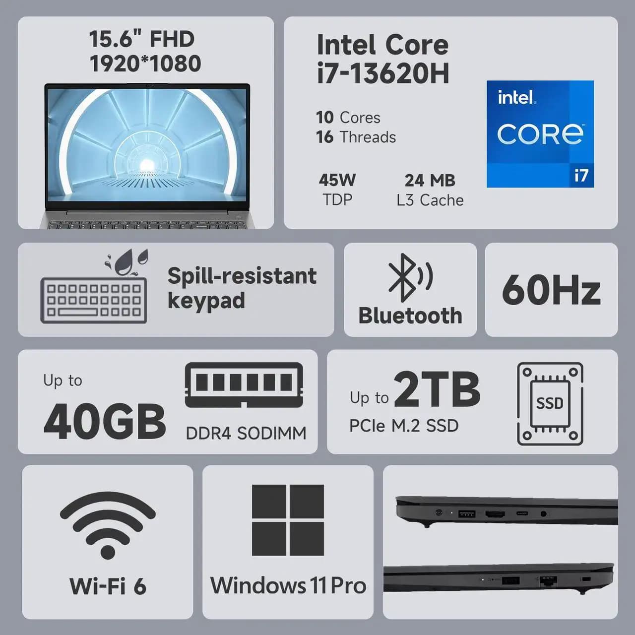 لپ تاپ لنوو 15.6 اینچی مدل V15 i7 13620H Intel — تصویر ۱۰