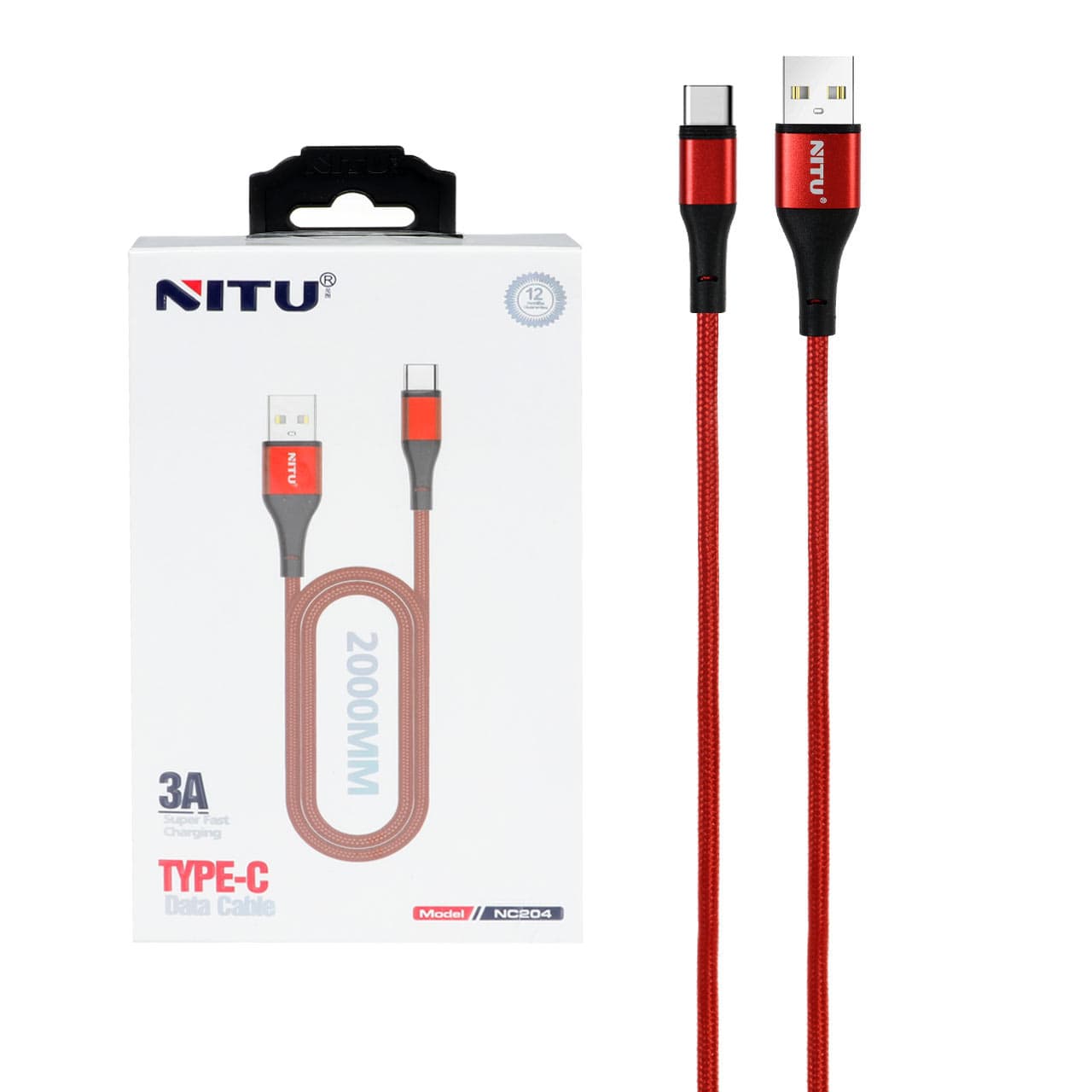 کابل شارژ فست 2 متری NITU Type-C مدل NC204 – قرمز (گارانتی 18 ماه تعویض نیکان همراه) — تصویر ۲