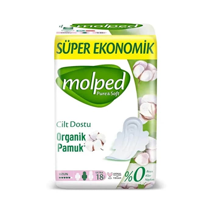 نوار بهداشتی مولپد Molped مدل Pure And Soft سایز بلند بسته 18 عددی