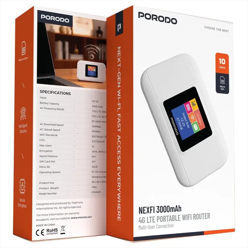 مودم جیبی پرودو Porodo Nexfi 4g LTE PDM603WH — تصویر ۶