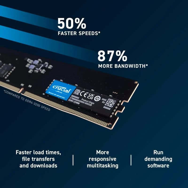 رم کامپیوتر کروشیال U-DIMM DDR5 8GB Single 4800MHz CL40 — تصویر ۸