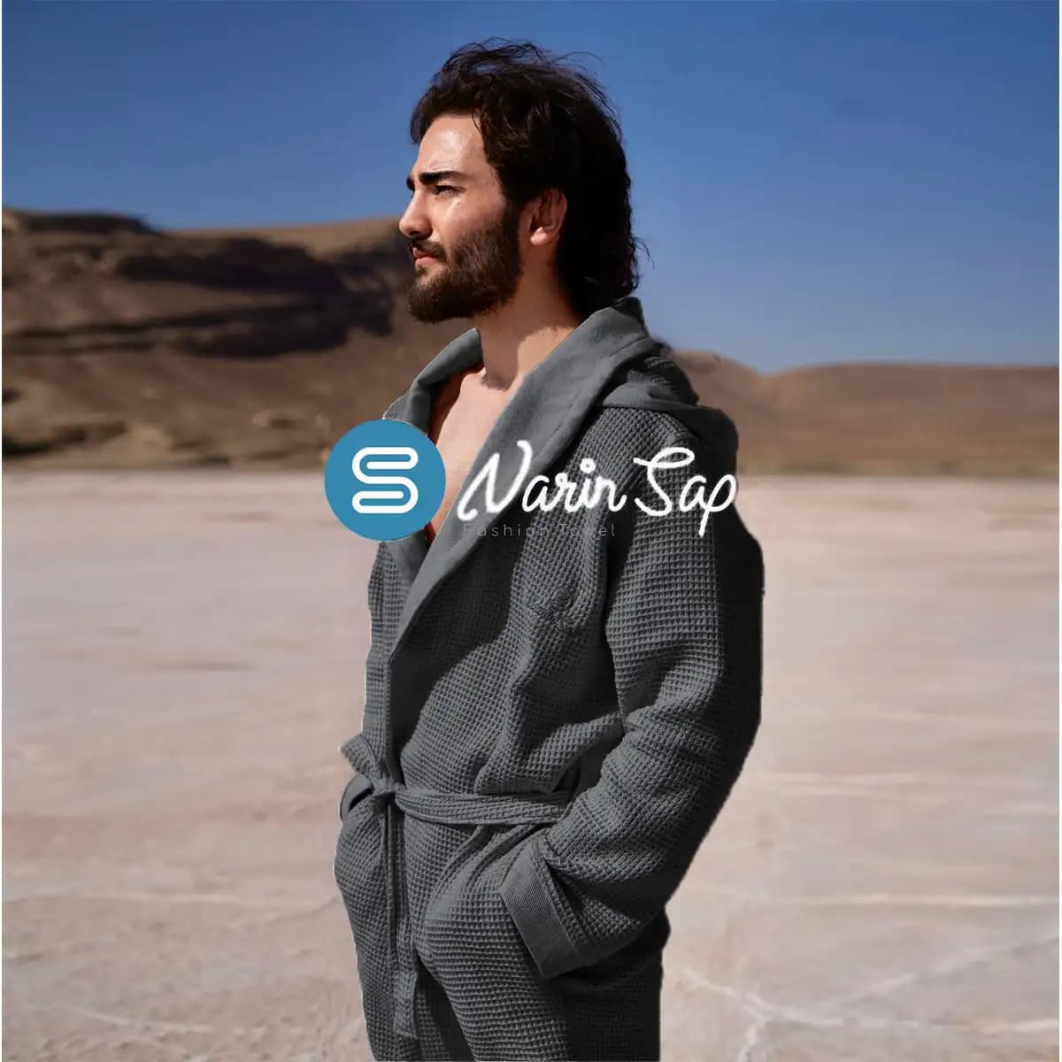 حوله پالتویی کلاه دار برایتون طوسی نارین ساپ لارج — تصویر ۲