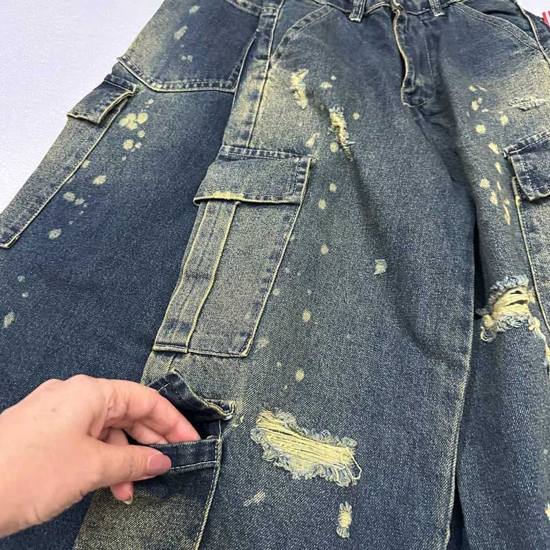 شلوار جین 8جیب بگ زاپ دار طرح رنگی دخترانه — تصویر ۵
