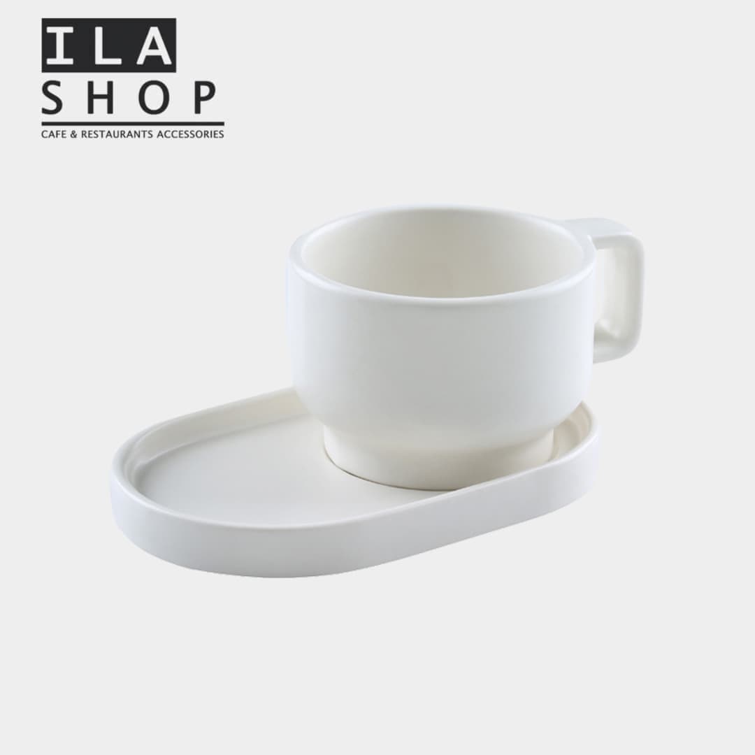 فنجان نعلبکی کاپوچینو سفید آرتیزان شش عددی ایلا — تصویر ۵