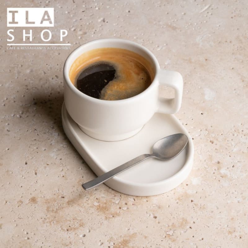 فنجان نعلبکی کاپوچینو سفید آرتیزان شش عددی ایلا — تصویر ۴