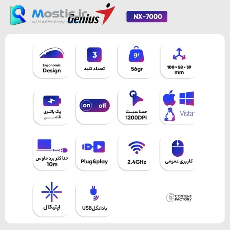 ماوس بی سیم جنیوس مدل NX-7000X — تصویر ۴