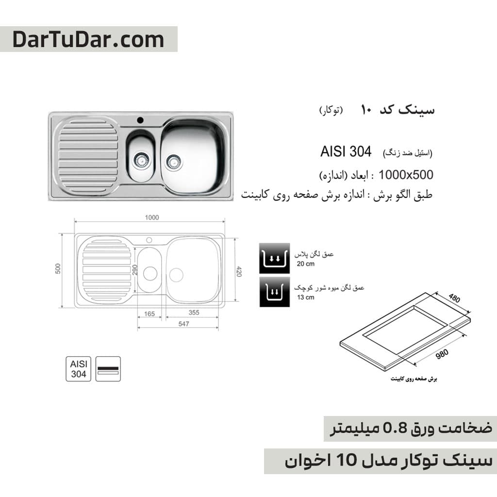 سینک توکار مدل 10 اخوان — تصویر ۹