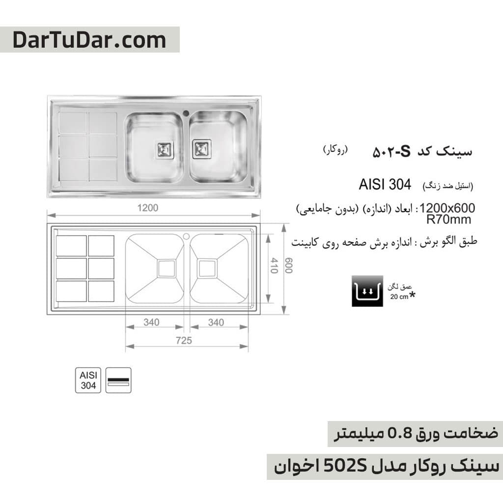 سینک روکار مدل 502S اخوان — تصویر ۱۰