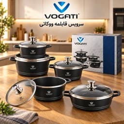 سرویس قابلمه ووگاتی 5 تکه دربدار 4 قابلمه سایز 20 تا 32 و تابه دودسته 28 — تصویر ۶