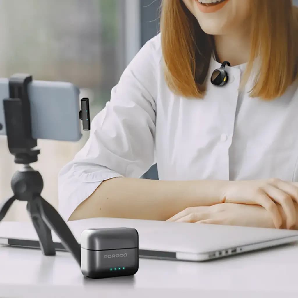 میکروفون وایرلس دو کاربره تایپ سی پرودو Porodo Movo Lavalier Microphone Type-C Connector PDLAMPHF76 — تصویر ۷