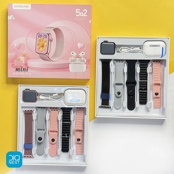 ساعت هوشمند WISME X33 mini با 5 بند و ایرپاد اپل — تصویر ۶