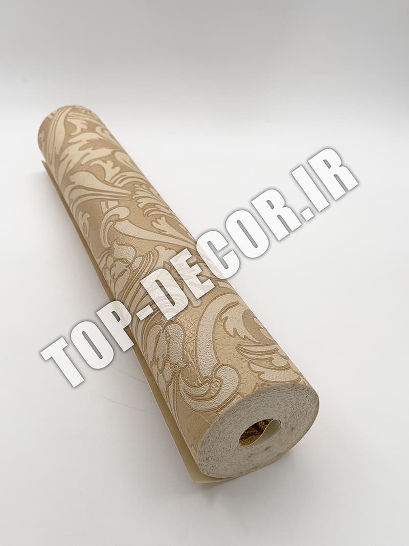 کاغذ دیواری قابل شستشو PVC طرح کلاسیک کرم برجسته — تصویر ۲