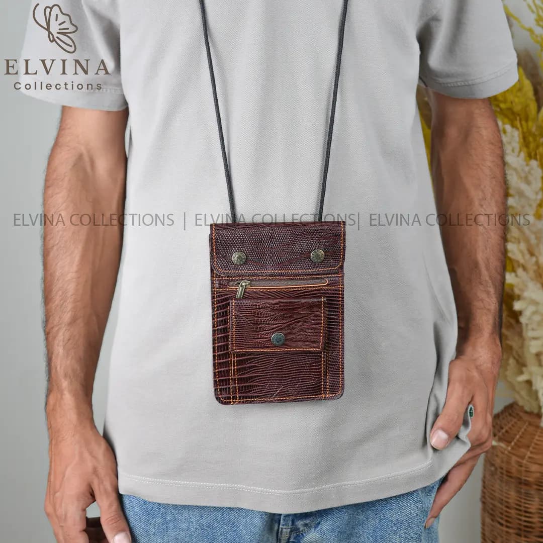 کیف گردنی چرم طبیعی طرح لیزارد کد 1446