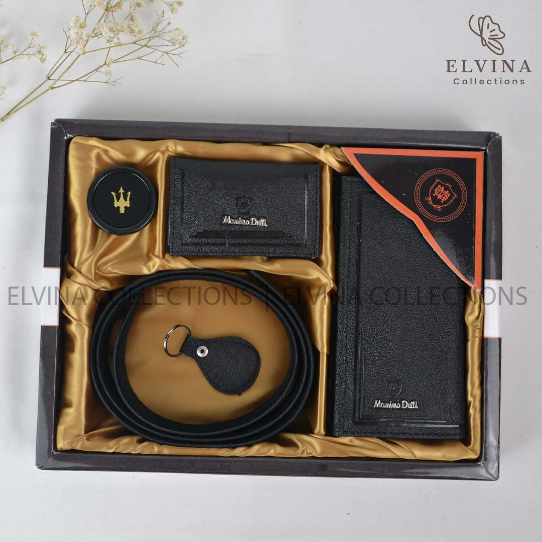 ست چهارتیکه چرم(کمربند، کیف‌پول، جاکارتی، سرکلیدی) مناسب هدیه کد 1490