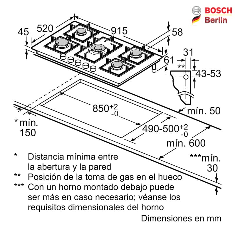 صفحه گازی توکار بوش مدل BOSCH PPQ9A6B90 — تصویر ۱۲