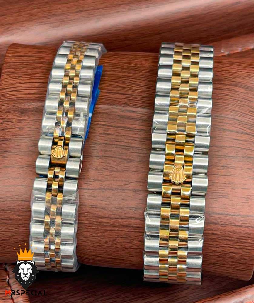 ساعت ست رولکس مردانه و زنانه دیت جاست باتری دورنگ رزگلد صفحه مشکی 5707 Rolex Datejust — تصویر ۶