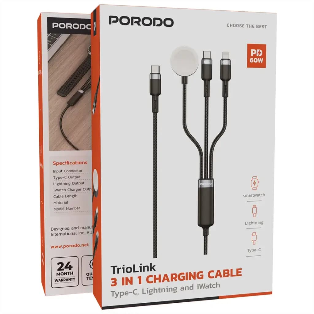 کابل پرودو Porodo TrioLink 3 In 1 Charging Cable — تصویر ۲