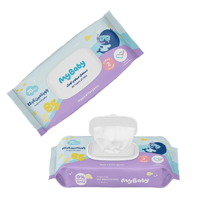 دستمال مرطوب کودک با عصاره ویتامین E و B5 بسته 70 عددی مای بیبی My Baby — تصویر ۳