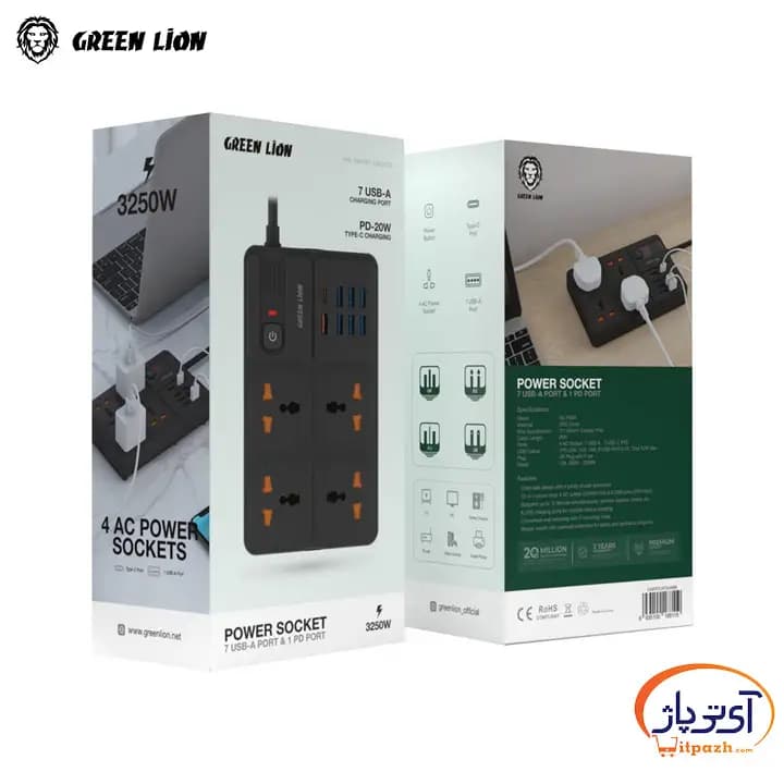 چندراهی برق گرین لاین GL-PS8A Power Socket 3250W — تصویر ۴