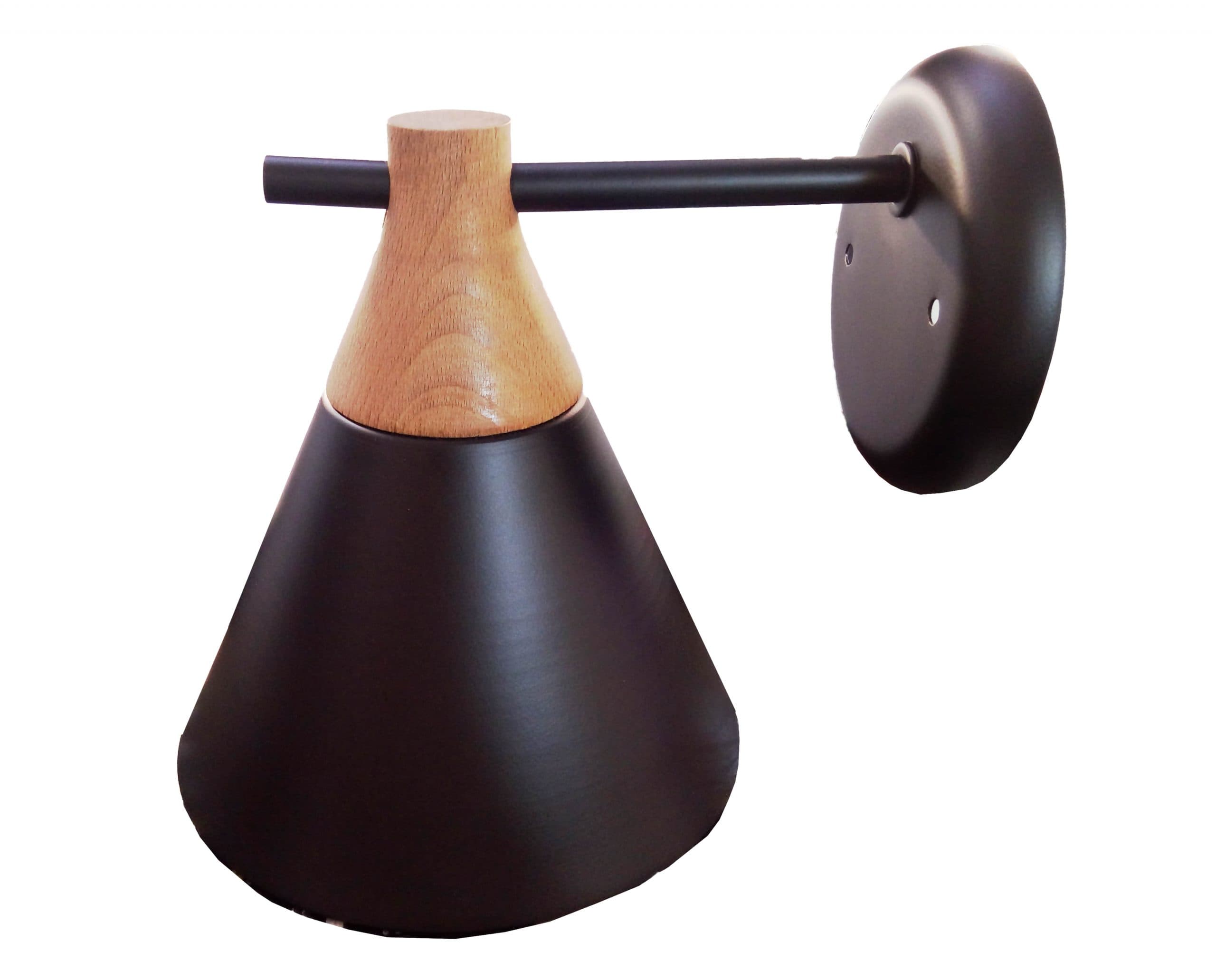 چراغ دیواری مخروطی چوب و فلز
